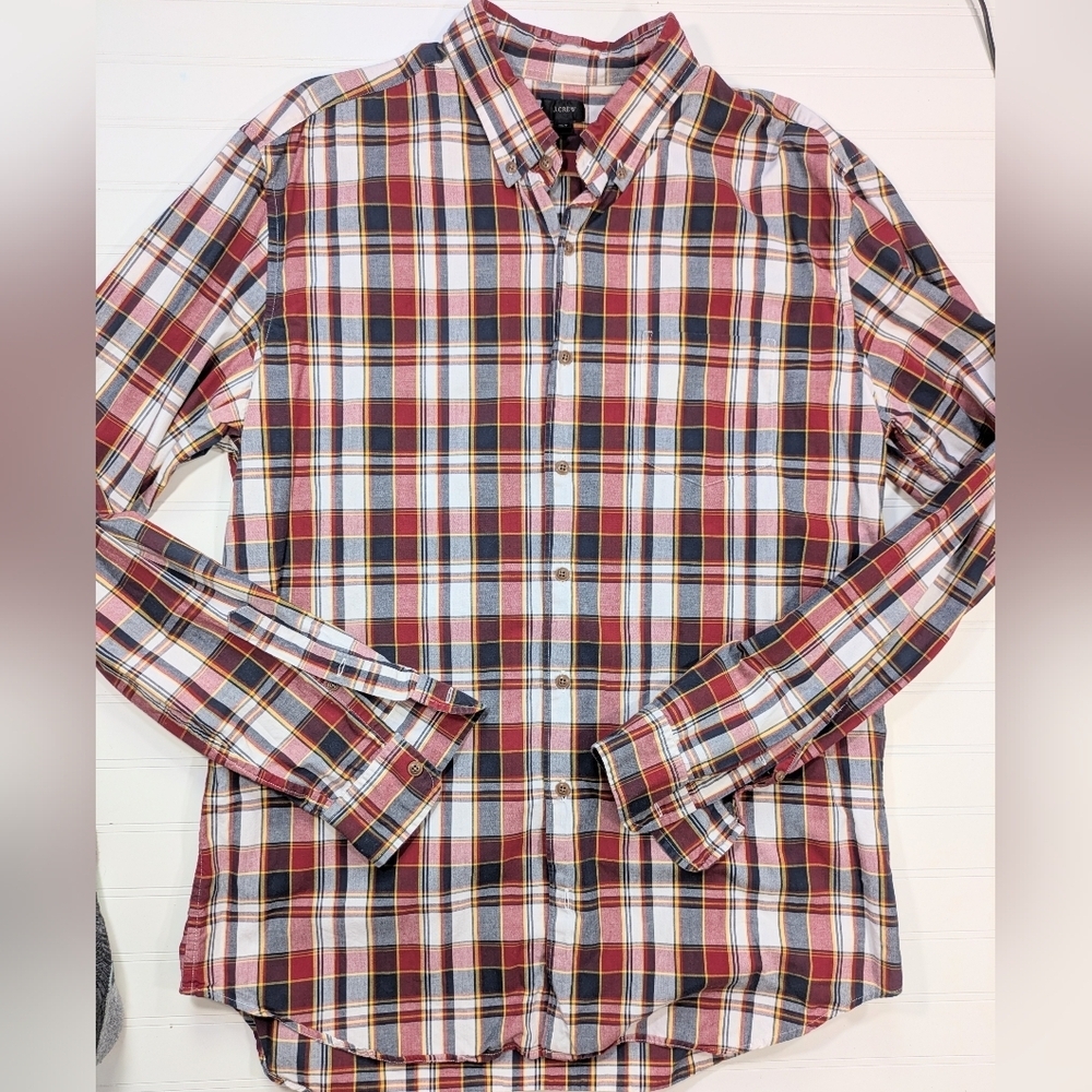 J. Crew Red/Navy Plaid Cotton Button Down Shirt XL TALL